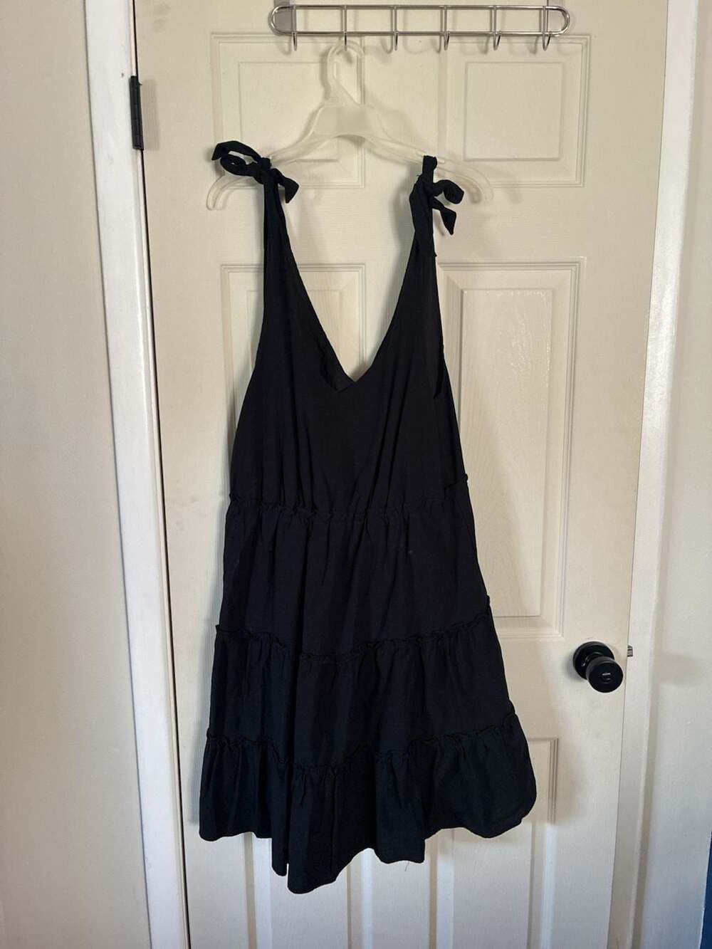 ZESICA Tie Strap Dress Size L Black Tiered Sundress